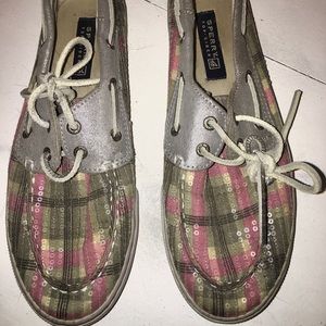 Gray and pink sparkly Sperry top siders boat shoes sz 6